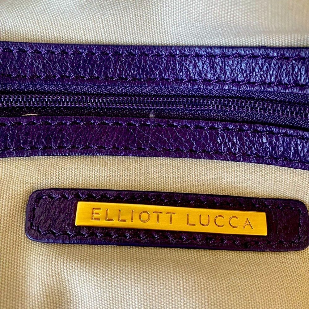 Elliott Lucca Purple Reign Slouchy Leather Round Bottom Bucket Bag Woven Details - Picture 6 of 10